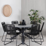 Parma - Stůl ø 140 - Black Alu / Grey Aintwood+Lindos Stohovací židle - Black Alu / Black Rope_6