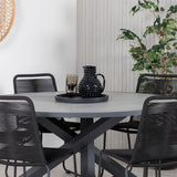 Parma - Stůl ø 140 - Black Alu / Grey Aintwood+Lindos Stohovací židle - Black Alu / Black Rope_6