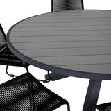 Parma - Stůl ø 140 - Black Alu / Grey Aintwood+Lindos Stohovací židle - Black Alu / Black Rope_6