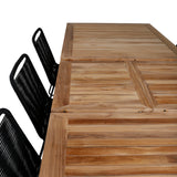 Panama - Stůl - 224/324*100 - svart Alu/Teak+Lindos Stohovací židle - Black Alu / Black Rope_6