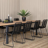 Panama - Stůl - 224/324*100 - svart Alu/Teak+Lindos Stohovací židle - Black Alu / Black Rope_8