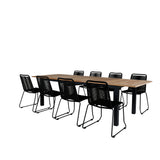 Panama - Stůl - 224/324*100 - svart Alu/Teak+Lindos Stohovací židle - Black Alu / Black Rope_8