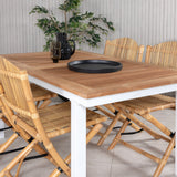 Panama - Stůl - 152/210*90 - Vit Alu/Teak+Cane Skládací jídelní židle - Bambus / Grey Cushion_4