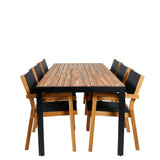 Bois Jídelní stůl 205*90cm - Černé nohy / Akácie + Stohovací židle Venice - Teak / Černá textilní_6