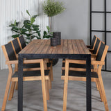 Bois Jídelní stůl 205*90cm - Černé nohy / Akácie + Stohovací židle Venice - Teak / Černá textilní_6