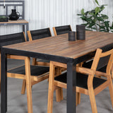 Bois Jídelní stůl 205*90cm - Černé nohy / Akácie + Stohovací židle Venice - Teak / Černá textilní_6