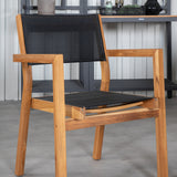 Bois Jídelní stůl 205*90cm - Černé nohy / Akácie + Stohovací židle Venice - Teak / Černá textilní_6