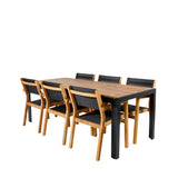 Bois Jídelní stůl 205*90cm - Černé nohy / Akácie + Stohovací židle Venice - Teak / Černá textilní_6