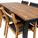 Bois Jídelní stůl 205*90cm - Černé nohy / Akácie + Stohovací židle Venice - Teak / Černá textilní_6