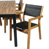 Bois Jídelní stůl 205*90cm - Černé nohy / Akácie + Stohovací židle Venice - Teak / Černá textilní_6
