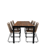 Bois Jídelní stůl 205*90cm - Černé nohy / Acacia +Lindos Stohovací židle - Black Alu / Latte Rope_6