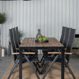 Bois Jídelní stůl 205*90cm - Černé nohy / Acacia +Panama Light 5-poschoďová židle Černá / Černá a teak_6