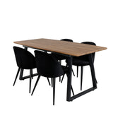 Jídelní stůl Inca - 160/200*85*H75 - Dub / Černá + Sametová jídelní židle - Černá / Černá_4