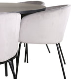 Copenhagen - Jídelní stůl kulatý - Černá / Černá + židle Berit - Černá / Světle šedá Velvet_6