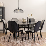 Copenhagen - Jídelní stůl kulatý - Černá / Černá + židle Emma - Černá / Černá a světle šedá Černý samet vzadu Šedý samet vpředu_6