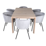 Posuvný prodlužovací stůl - White Wash - 170+40+40cm + Židle Berit - Černá / Světle šedá Velvet_6
