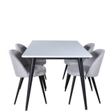 Jídelní stůl Jimmy , černá bílá HPL + sametová jídelní křeslo , černé nohy , světle šedá látka_4