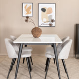 Jídelní stůl Jimmy , černá bílá HPL + sametová jídelní křeslo , černé nohy , světle šedá látka_4