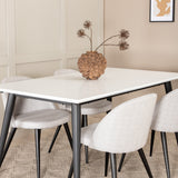 Jídelní stůl Jimmy , černá bílá HPL + sametová jídelní křeslo , černé nohy , světle šedá látka_4