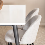 Jídelní stůl Jimmy , černá bílá HPL + sametová jídelní křeslo , černé nohy , světle šedá látka_4