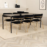 Jídelní stůl Pelle , Černá černá Křeslo Black+Arrow , Mosazné nohy , Black Velvet_6