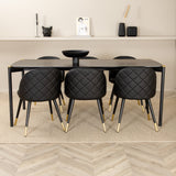 Pelle Jídelní stůl, Černá černá Černá+Velvet Jídelní židle w. Stiches , PU , Black Black_6