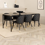 Pelle Jídelní stůl, Černá černá Černá+Velvet Jídelní židle w. Stiches , PU , Black Black_6