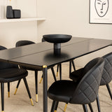 Pelle Jídelní stůl, Černá černá Černá+Velvet Jídelní židle w. Stiches , PU , Black Black_6