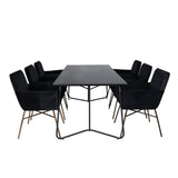 Jídelní stůl Petra , černá černá dýha + židle Petra , distressed měď černý samet_6