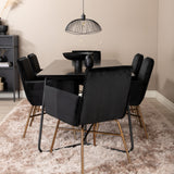 Jídelní stůl Petra , černá černá dýha + židle Petra , distressed měď černý samet_6