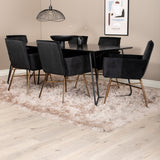 Jídelní stůl Petra , černá černá dýha + židle Petra , distressed měď černý samet_6