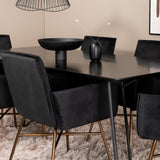 Jídelní stůl Petra , černá černá dýha + židle Petra , distressed měď černý samet_6