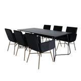Jídelní stůl Petra , černá černá dýha + židle Petra , distressed měď černý samet_6