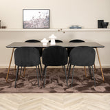 Jídelní stůl Petra , Distressed Copper Black Veneer+Wrinkles Jídelní židle , Černé nohy , Black Velvet_6