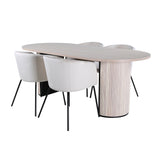 Oválný jídelní stůl Bianca , White Wash Černá dýha + židle Berit , Black Beige Velvet_4