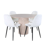 Bianca kulatý jídelní stůl , bílá Wash Černá dýha + Polar Fluff jídelní židle , černé nohy , bílý Teddy _4