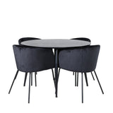 Jídelní stůl Dipp - 115 cm - černá dýha / celé černé nohy + židle Berit - černá / černý samet_4