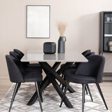 Jídelní stůl Piazza, černá šedá dýha + sametová jídelní židle, černé nohy, černá látka_6