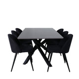 Jídelní stůl Piazza, černá šedá dýha + sametová jídelní židle, černé nohy, černá látka_6