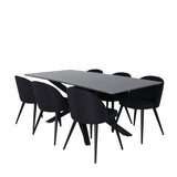 Jídelní stůl Piazza, černá šedá dýha + sametová jídelní židle, černé nohy, černá látka_6