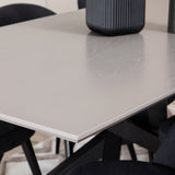 Jídelní stůl Piazza, černá šedá dýha + sametová jídelní židle, černé nohy, černá látka_6