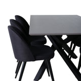 Jídelní stůl Piazza, černá šedá dýha + sametová jídelní židle, černé nohy, černá látka_6