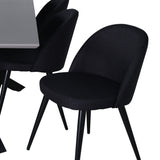 Jídelní stůl Piazza, černá šedá dýha + sametová jídelní židle, černé nohy, černá látka_6