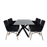Jídelní stůl Piazza , černá šedá dýha + židle Petra , distressed měď Black Velvet_6