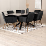 Jídelní stůl Piazza , černá šedá dýha + židle Petra , distressed měď Black Velvet_6