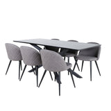 Jídelní stůl Piazza – černá / černá dýha + židle se sametovými stehy – černá / šedá mikrovlákno_6