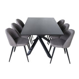 Jídelní stůl Piazza – černá / černá dýha + židle se sametovými stehy – černá / šedá mikrovlákno_6