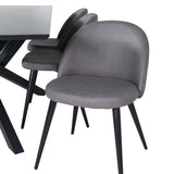 Jídelní stůl Piazza – černá / černá dýha + židle se sametovými stehy – černá / šedá mikrovlákno_6