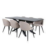 Jídelní stůl Piazza – černá / černá dýha + židle se sametovými stehy – černá / béžová látka (polyesterové prádlo)_6