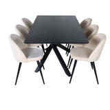 Jídelní stůl Piazza – černá / černá dýha + židle se sametovými stehy – černá / béžová Velvet_6